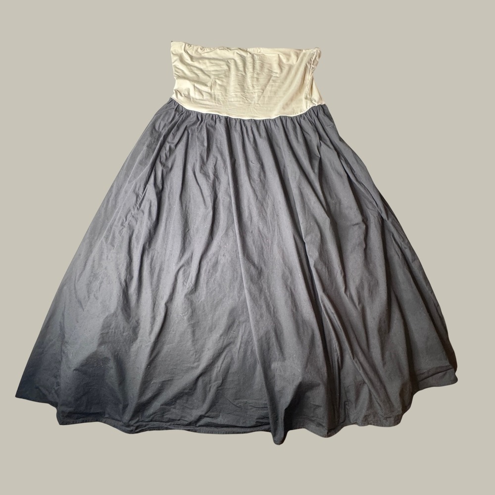 J.Crew Women 3X Strapless Maxi Dress Black Cream Colorblock Pockets Cotton Blend